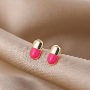 Barbie Pink & Gold Chill Pill Medicine Small Stud Earrings NEW